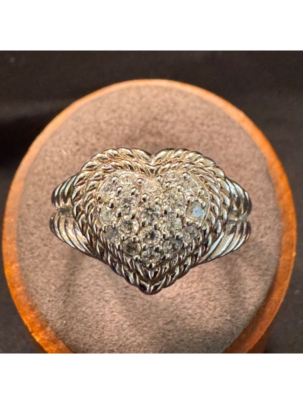 Judith Ripka Sterling Silver 925 Cubic Zirconia Heart Shaped Ring Size 10